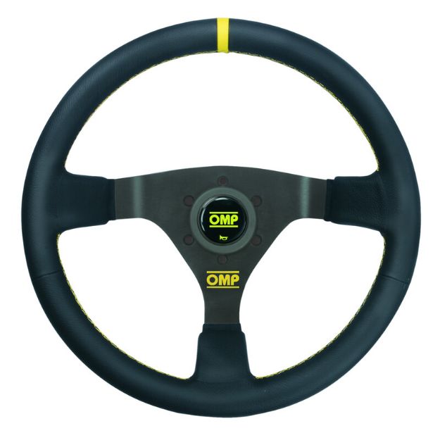 Billede af WRC rat 350 mm, 70 mm dybde – sort læder, gul syning