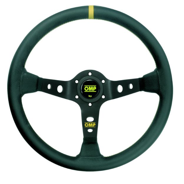 Billede af Corsica rat 350 mm, 95 mm dybde – sort læder, gul syning