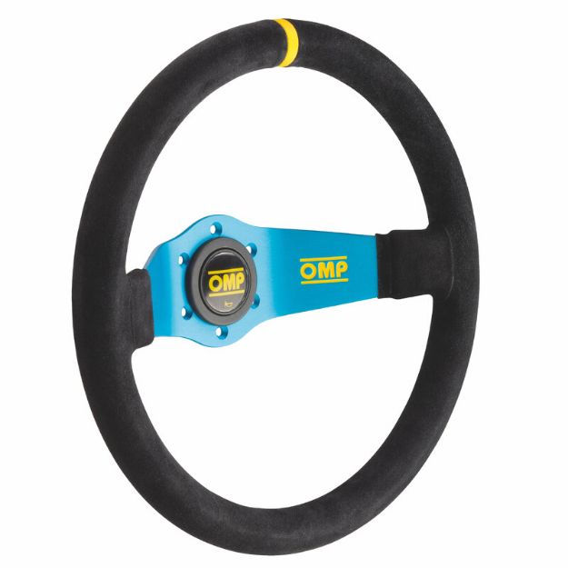 Billede af Rally rat 350 mm, 95 mm dybde – sort ruskind, blå eger