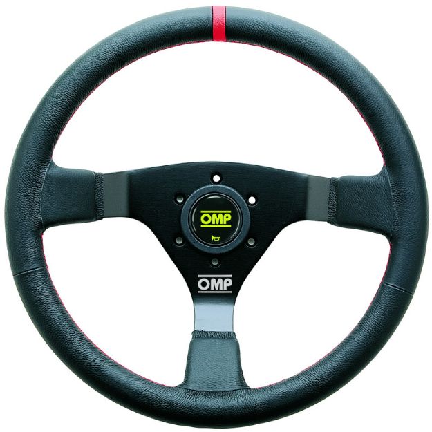 Billede af WRC rat 350 mm, 70 mm dybde – sort læder, rød syning