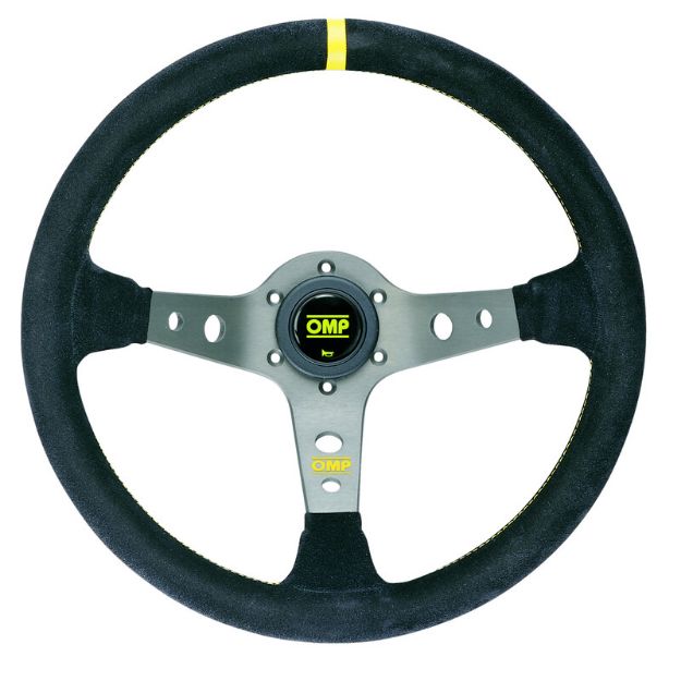 Billede af Corsica rat 350 mm, 95 mm dybde – sort ruskind, sølvfarvede eger